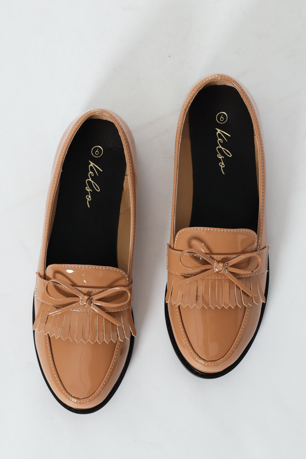 Apron Tassled Patent Loafer - Beige
