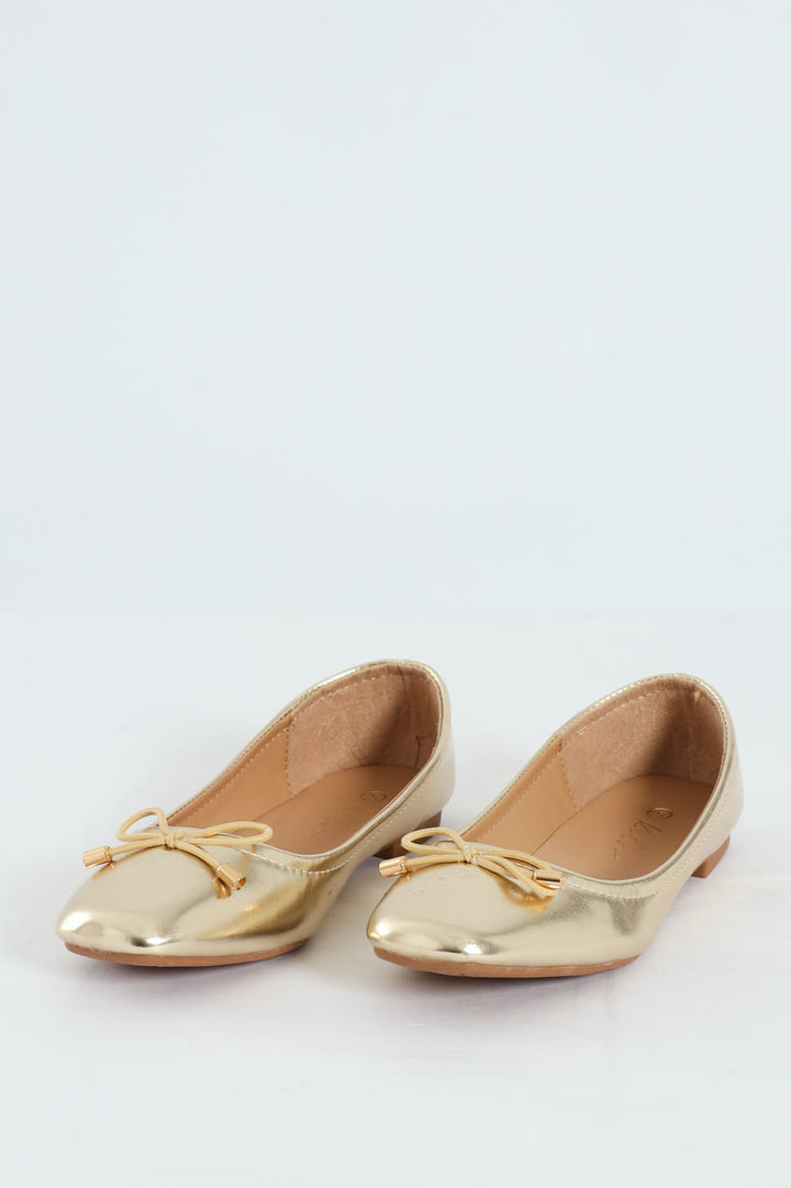 Metallic Pump With Bow - Gold
