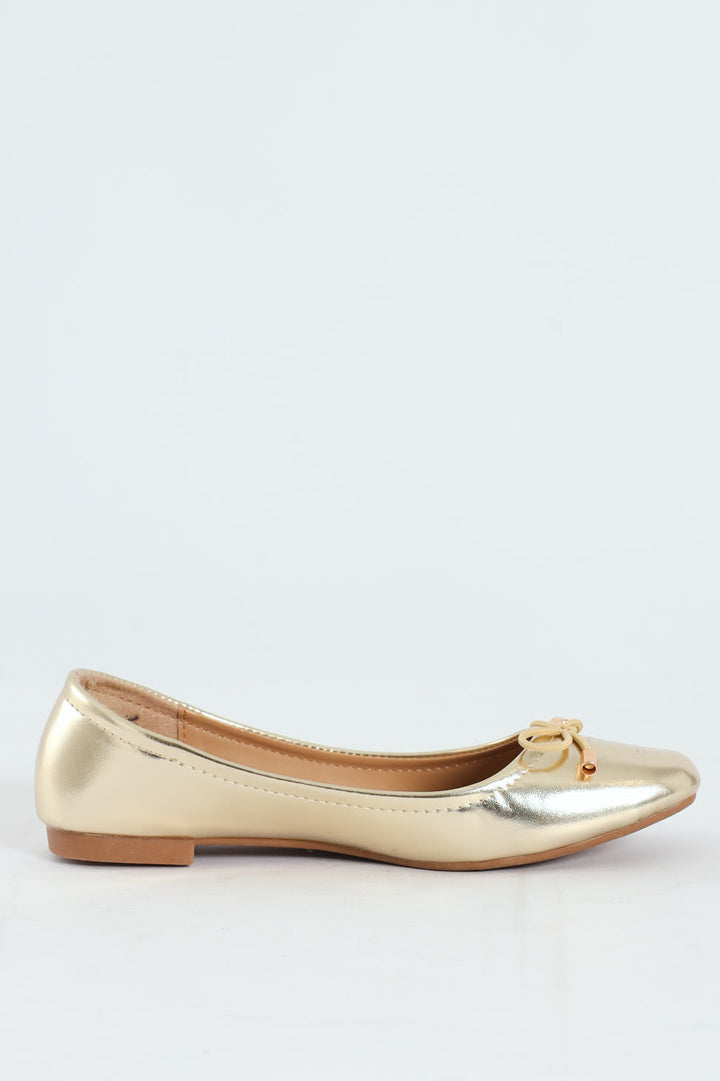 Metallic Pump With Bow - Gold