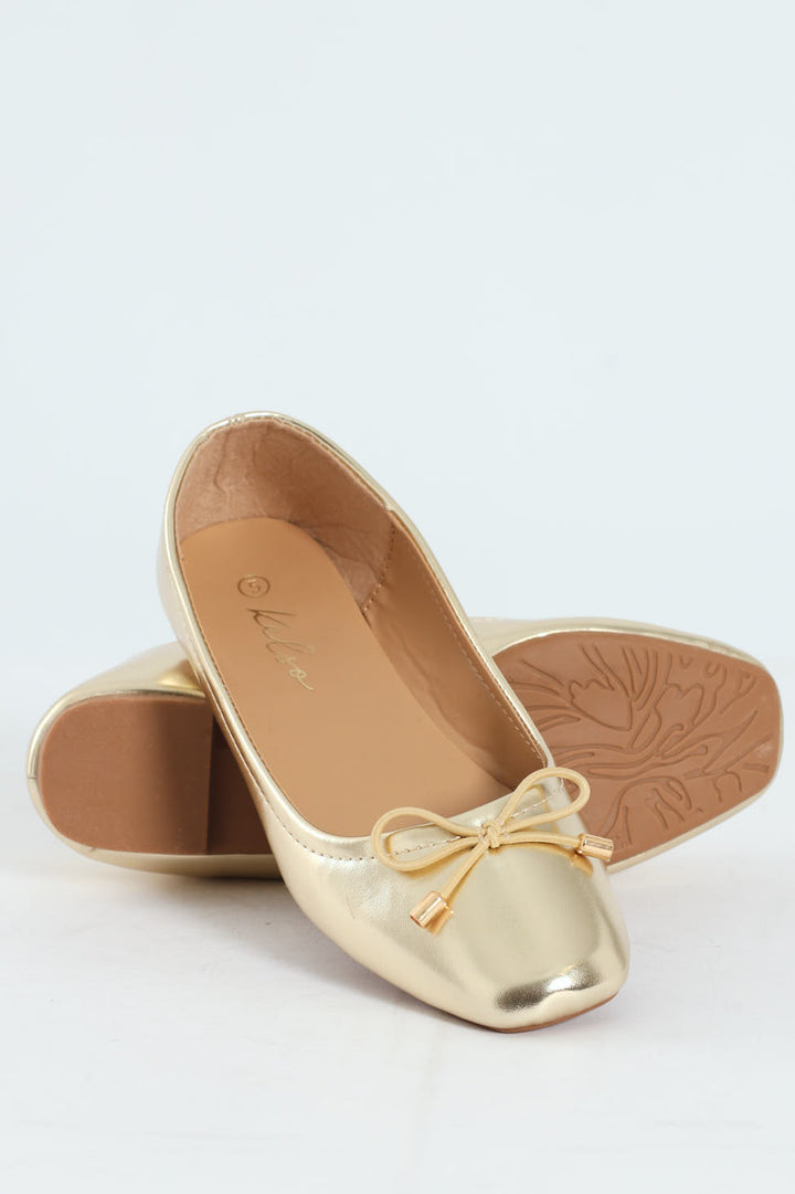Metallic Pump With Bow - Gold