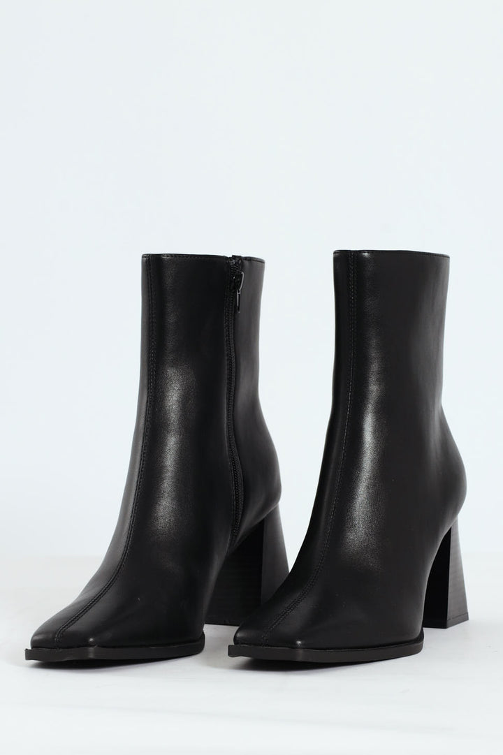 Block Heel Ankle Boots - Black