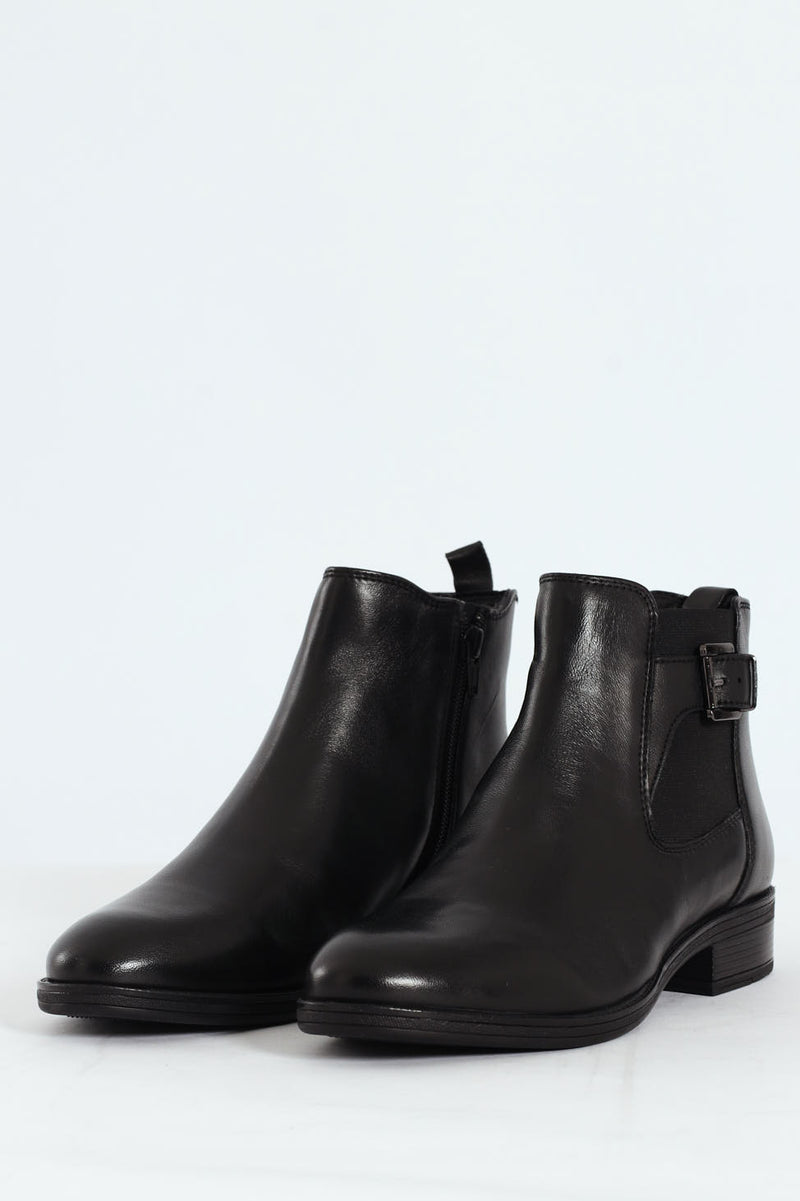 Annika Nappa Leather Buckle Ankle Boot - Black