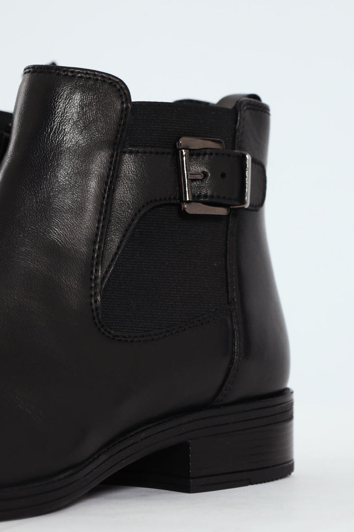 Annika Nappa Leather Buckle Ankle Boot - Black