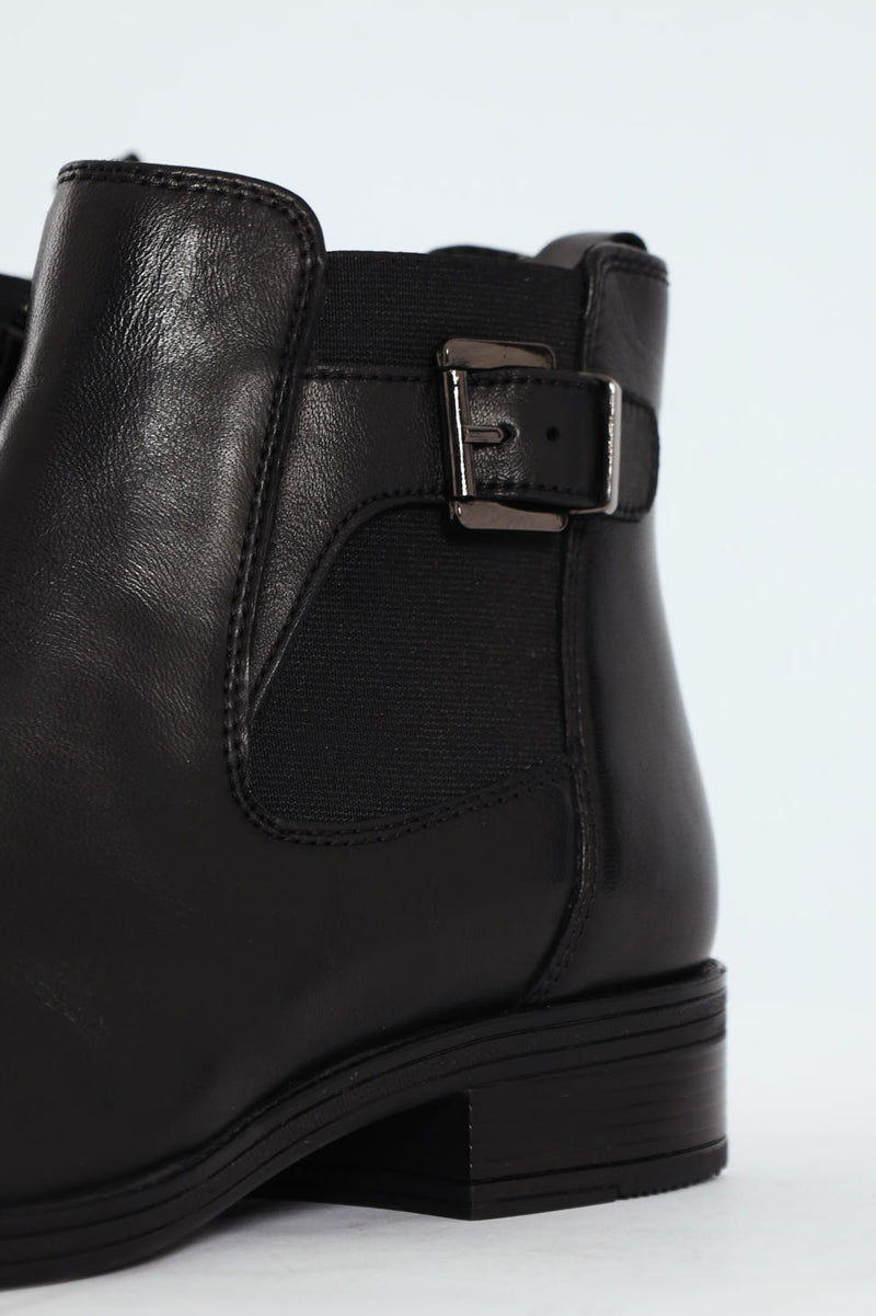 Annika Nappa Leather Buckle Ankle Boot - Black