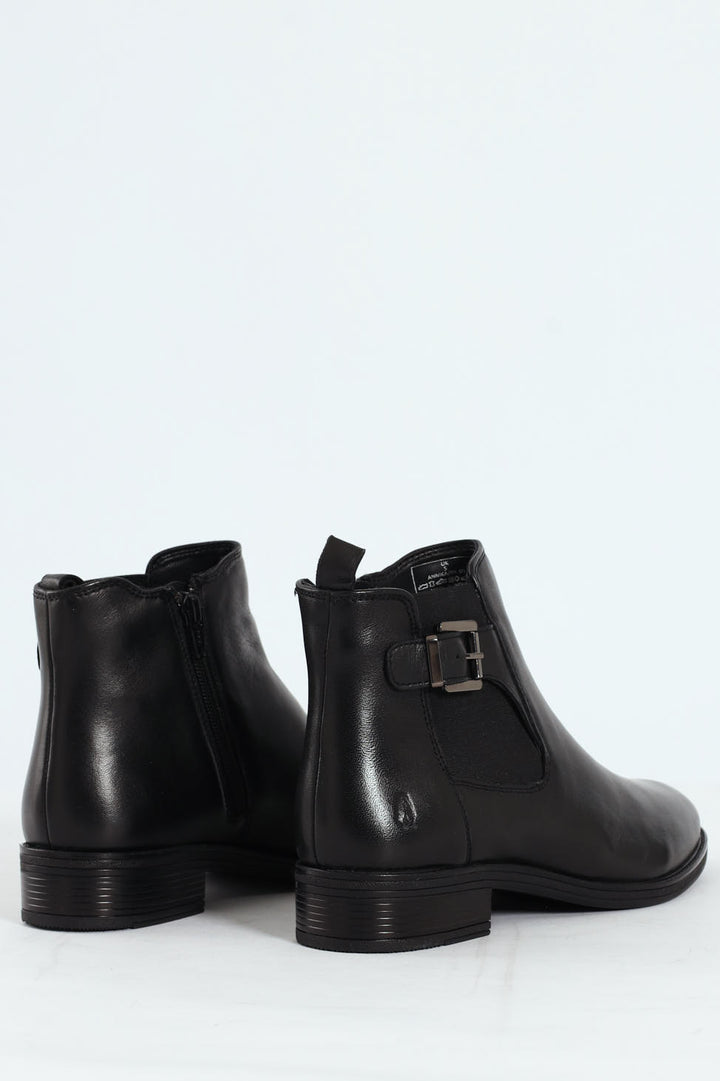 Annika Nappa Leather Buckle Ankle Boot - Black