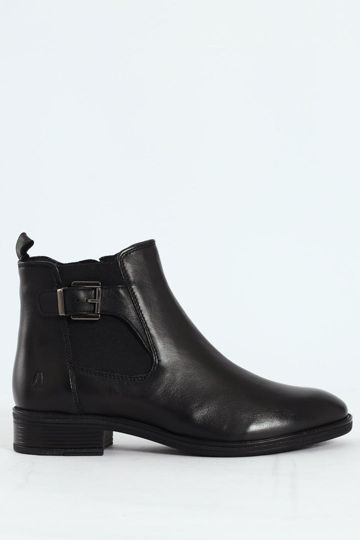 Annika Nappa Leather Buckle Ankle Boot - Black