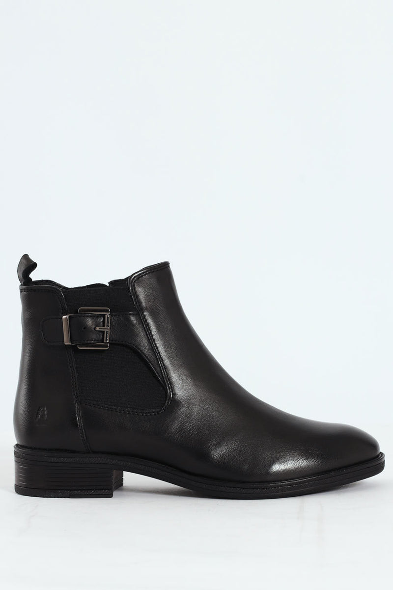 Annika Nappa Leather Buckle Ankle Boot - Black