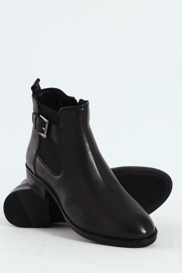 Annika Nappa Leather Buckle Ankle Boot - Black