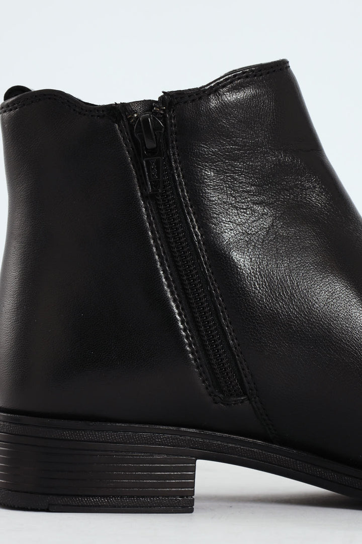 Annika Nappa Leather Buckle Ankle Boot - Black