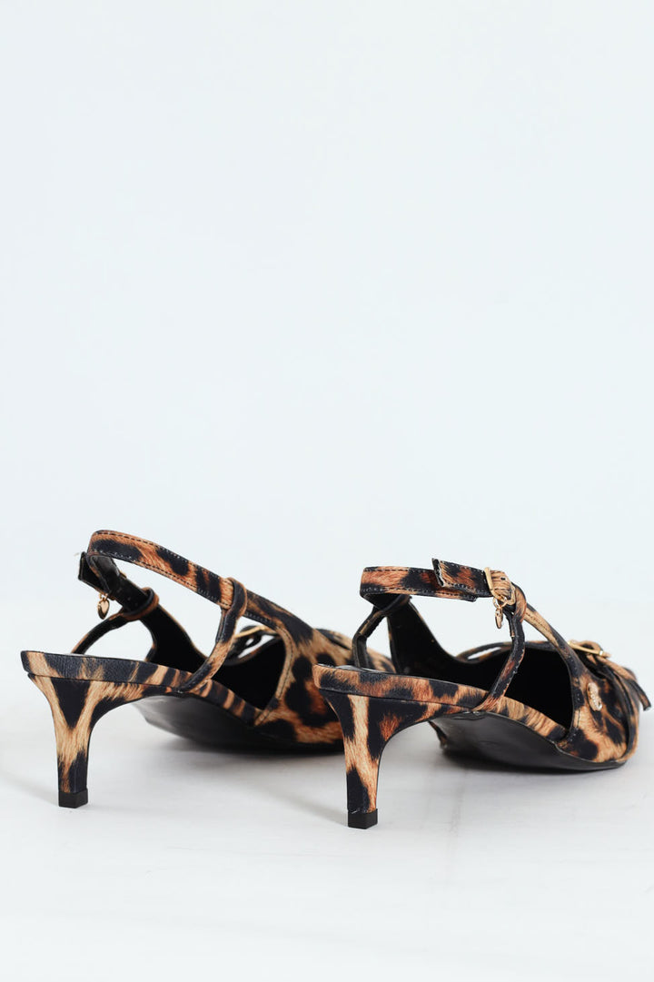 Buckle Pointed Toe Sling Back Heel - Animal Print