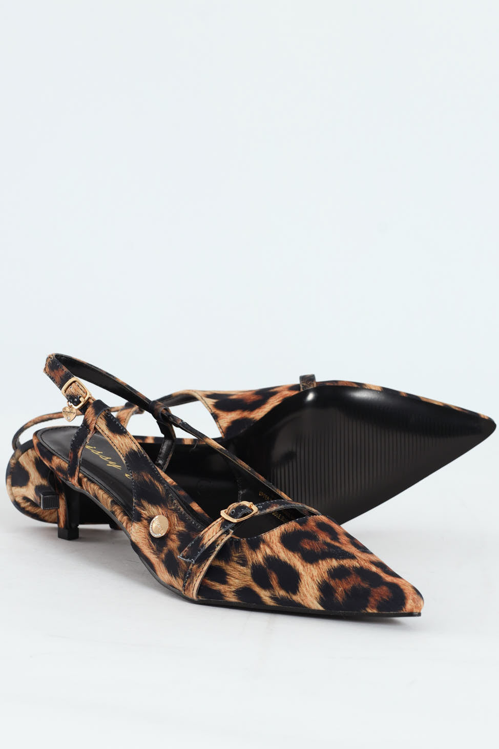 Buckle Pointed Toe Sling Back Heel - Animal Print