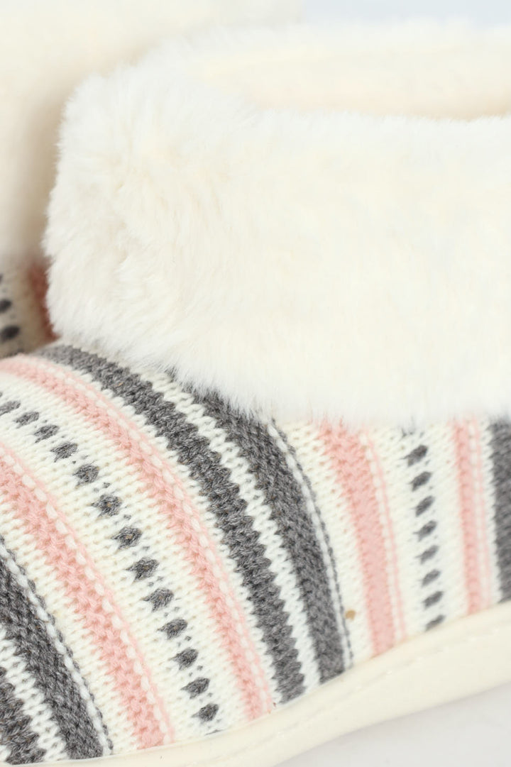 Slipper Bootie With Fur Trim - Cream