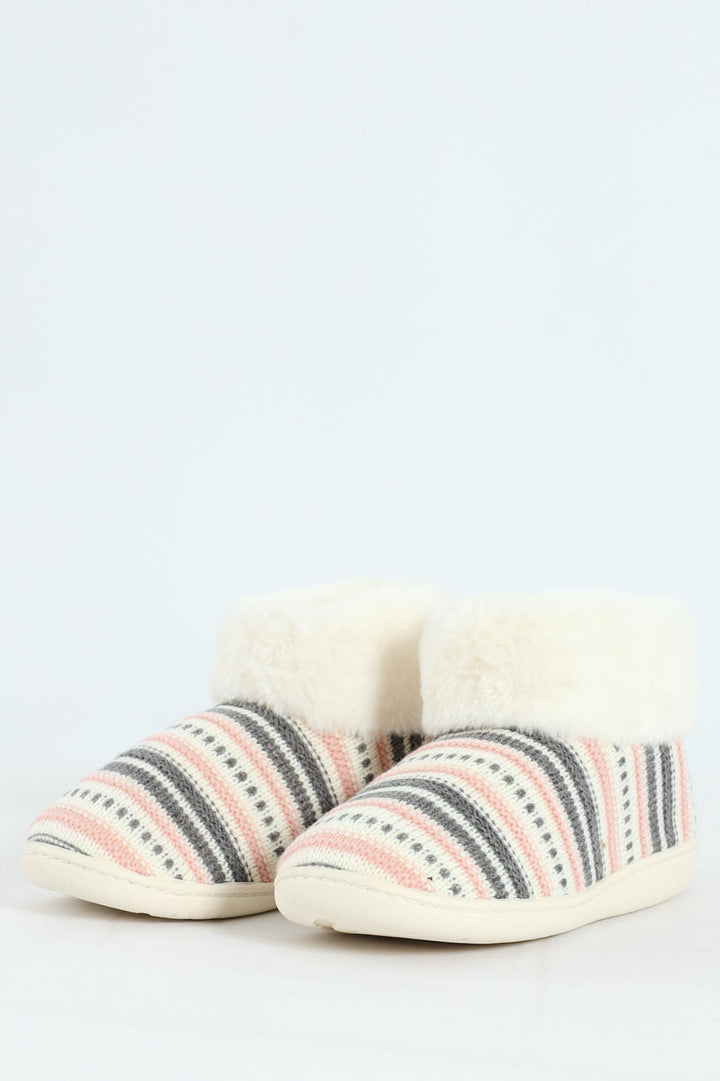 Slipper Bootie With Fur Trim - Cream