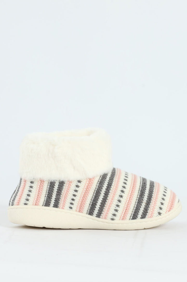 Slipper Bootie With Fur Trim - Cream