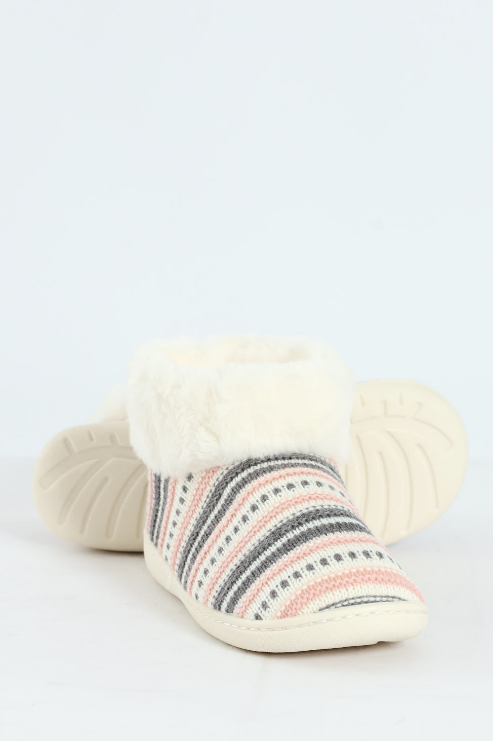 Slipper Bootie With Fur Trim - Cream