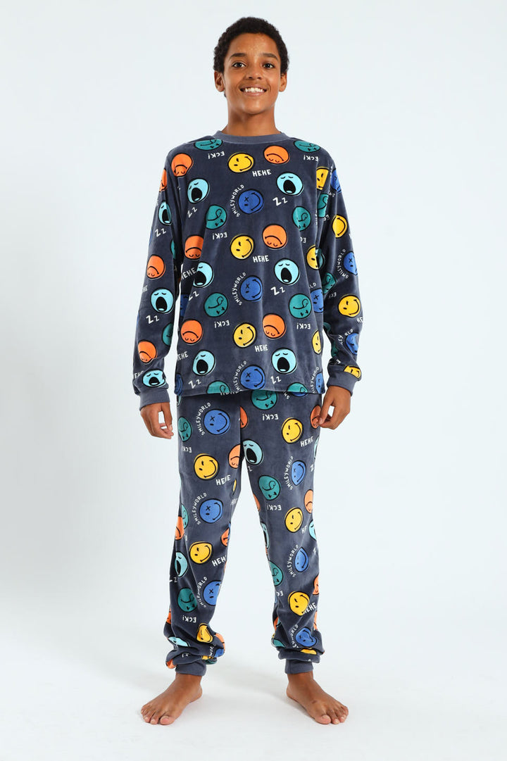 Boys Smiley Print Sleep Set - Blue