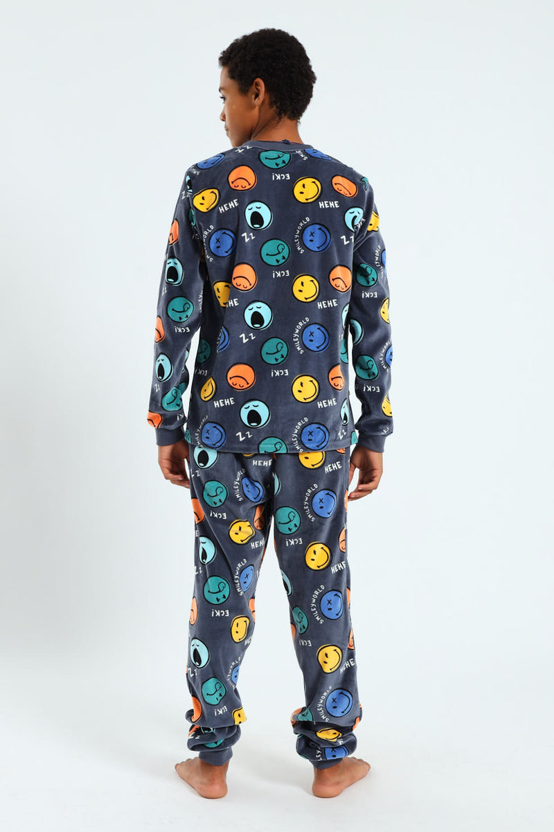 Boys Smiley Print Sleep Set - Blue
