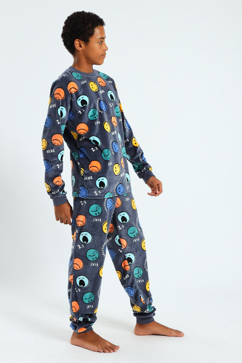 Boys Smiley Print Sleep Set - Blue