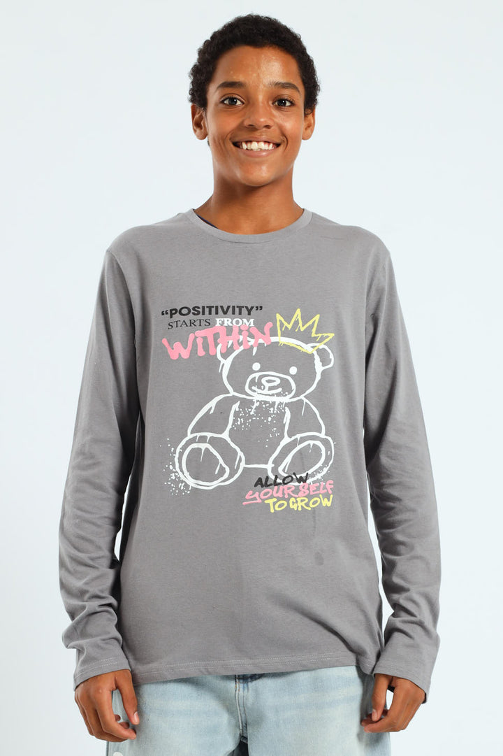 Boys Teddy Crown Long Sleeve Tee - Grey