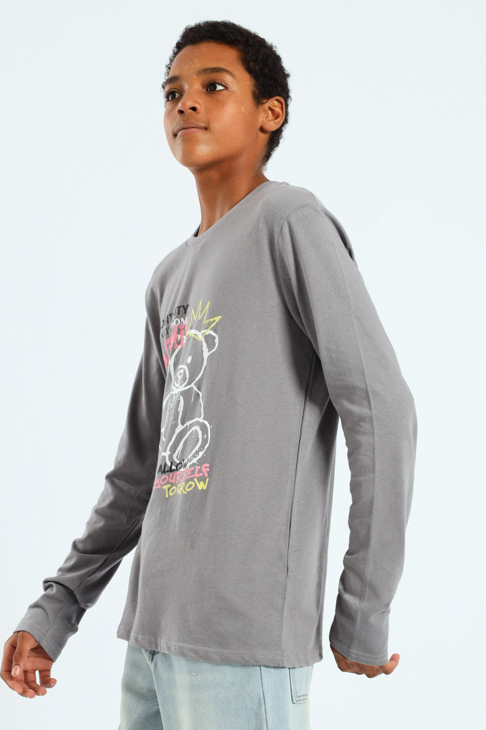 Boys Teddy Crown Long Sleeve Tee - Grey