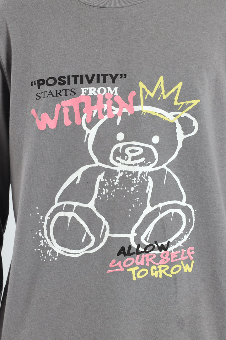 Boys Teddy Crown Long Sleeve Tee - Grey
