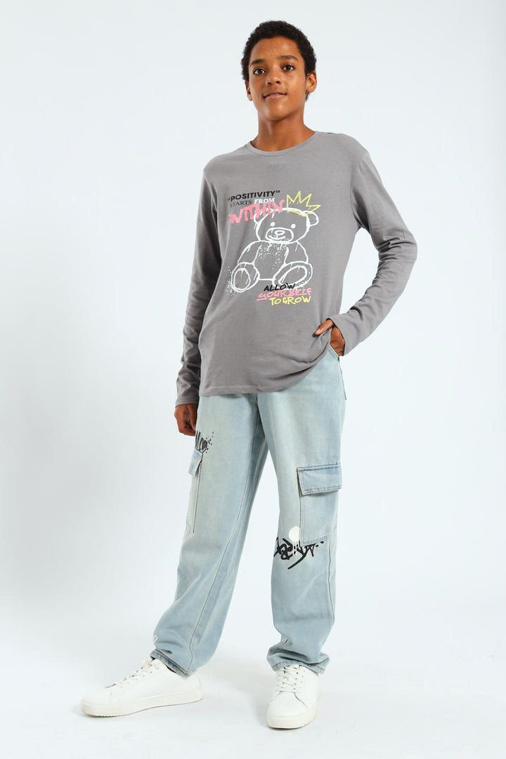 Boys Teddy Crown Long Sleeve Tee - Grey