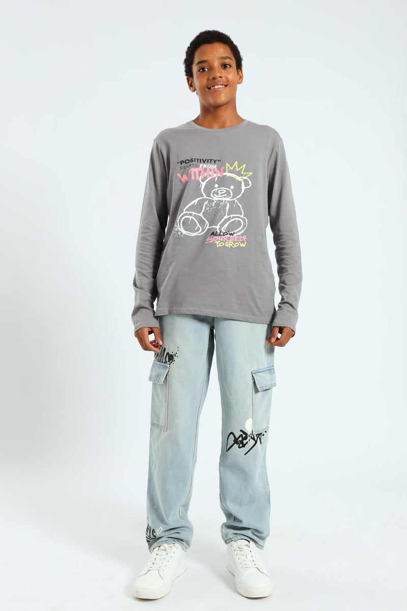 Boys Baggy Grafitti Denim - Stonewash