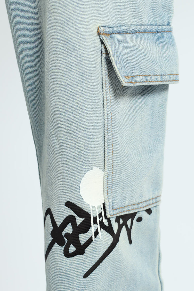 Boys Baggy Grafitti Denim - Stonewash