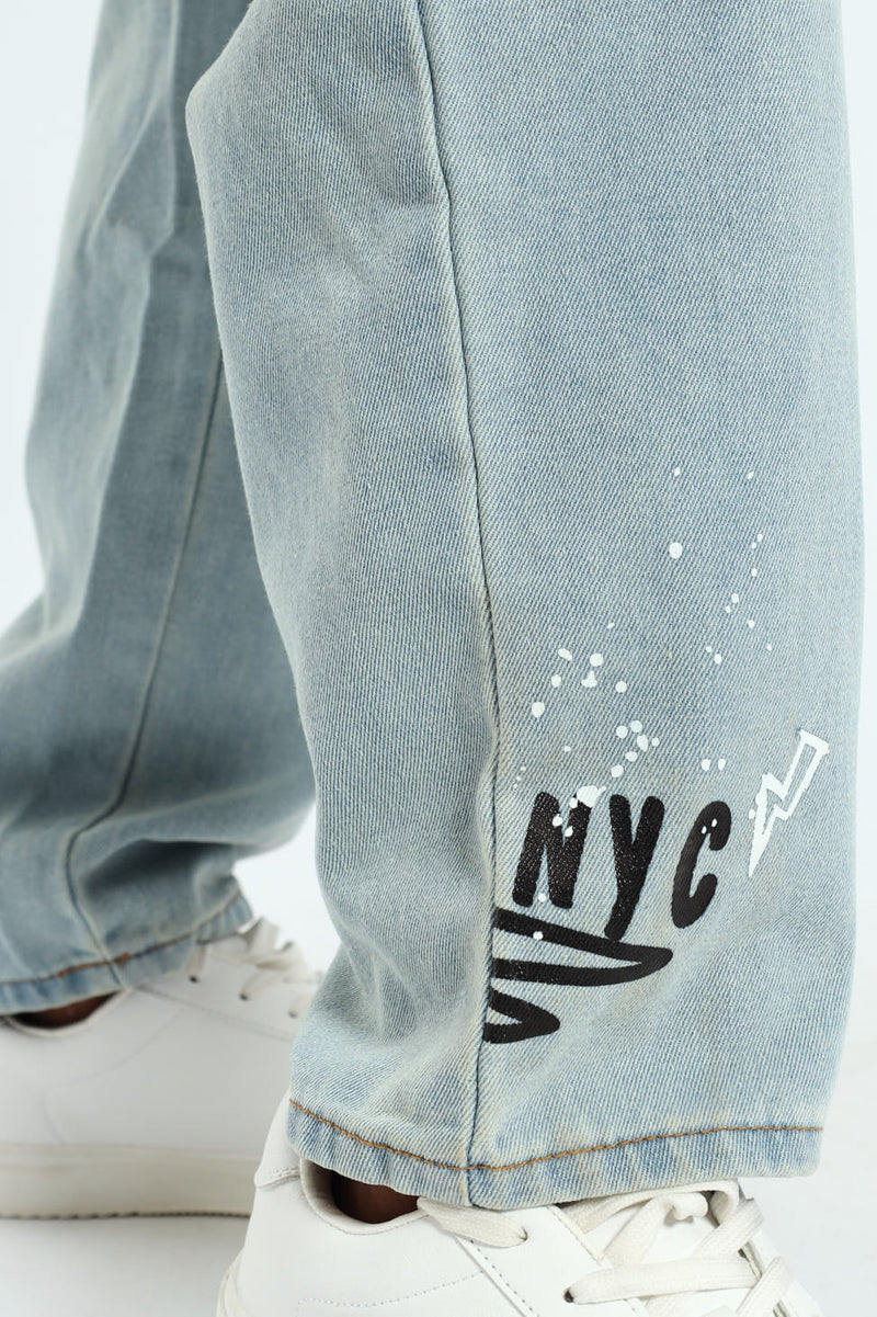 Boys Baggy Grafitti Denim - Stonewash