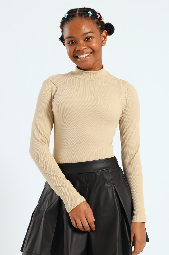 Girls Seamless Long Sleeve Bodysuit - Stone