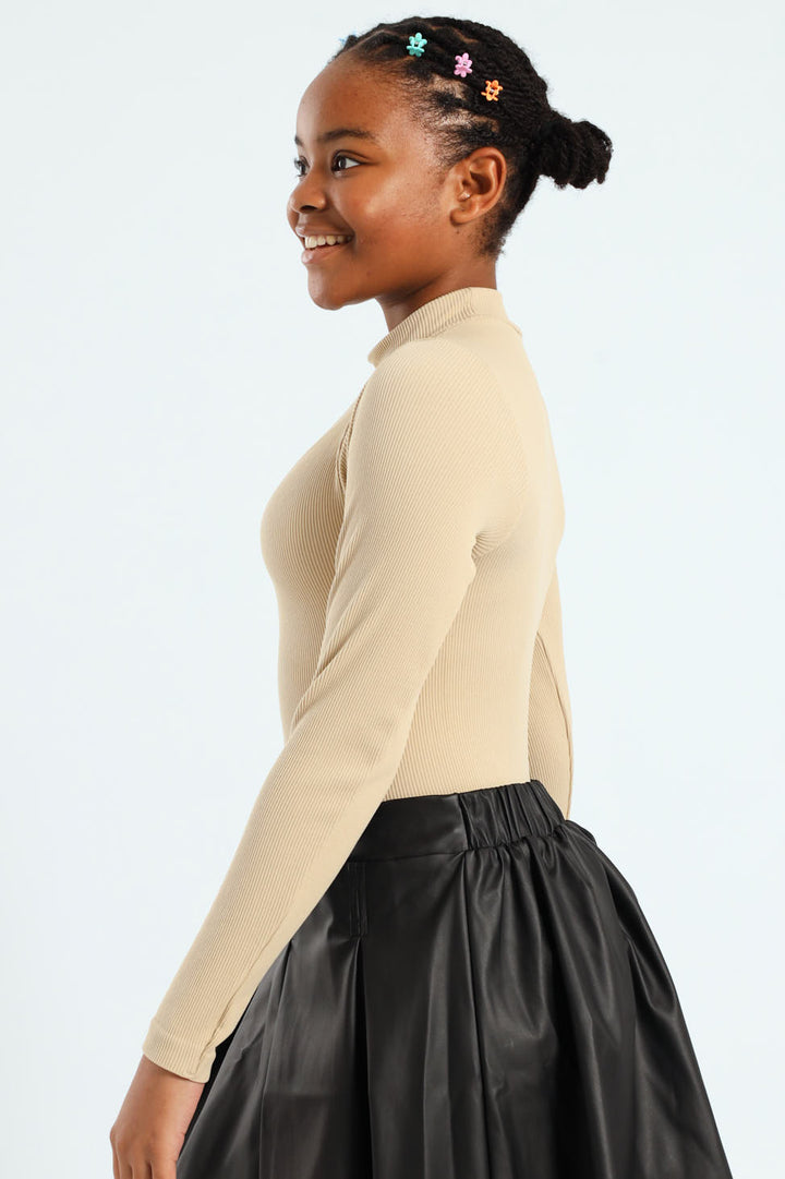 Girls Seamless Long Sleeve Bodysuit - Stone