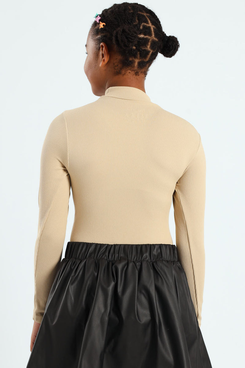 Girls Seamless Long Sleeve Bodysuit - Stone