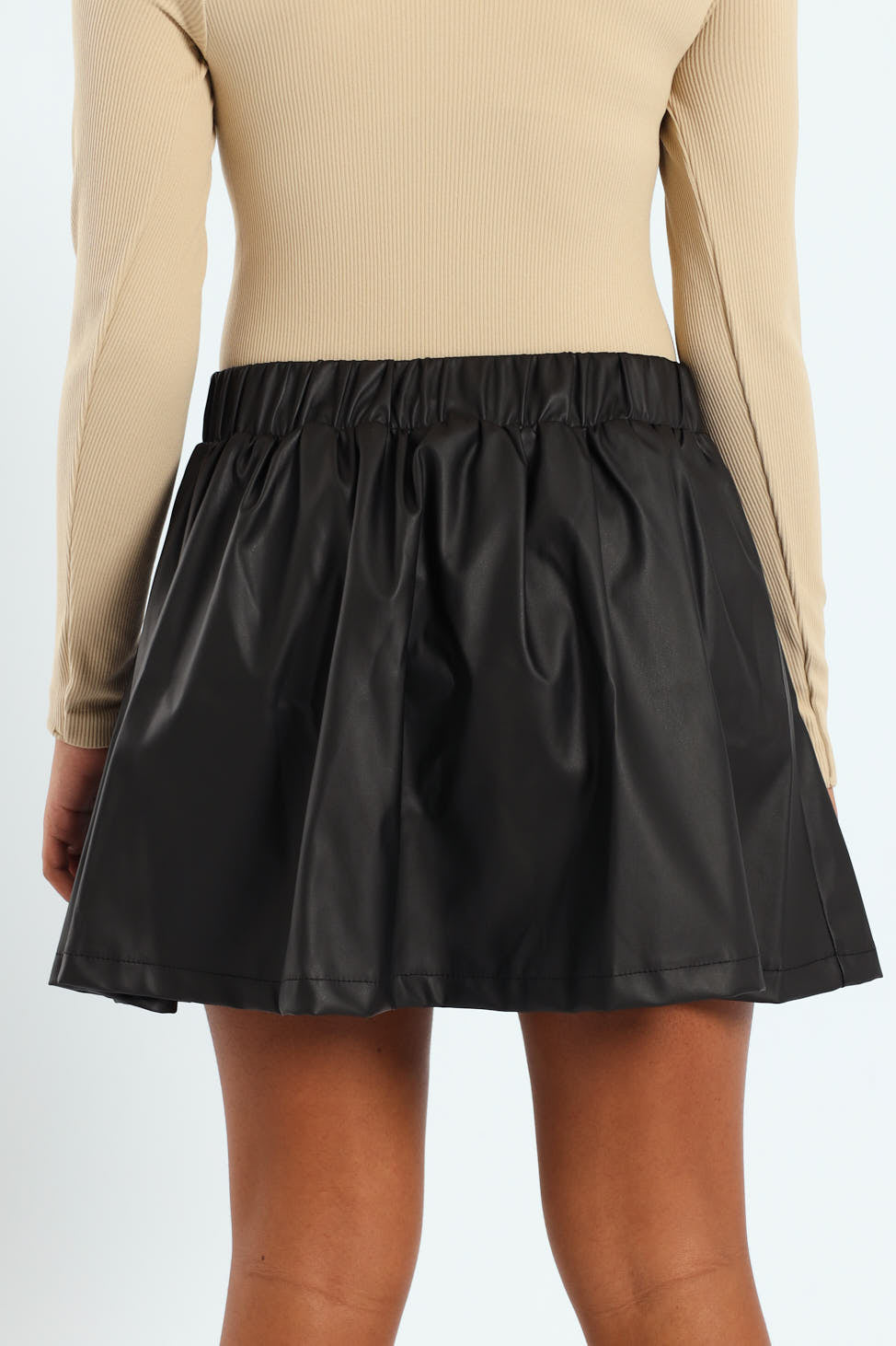 Girls Pu Pleated Skirt - Black