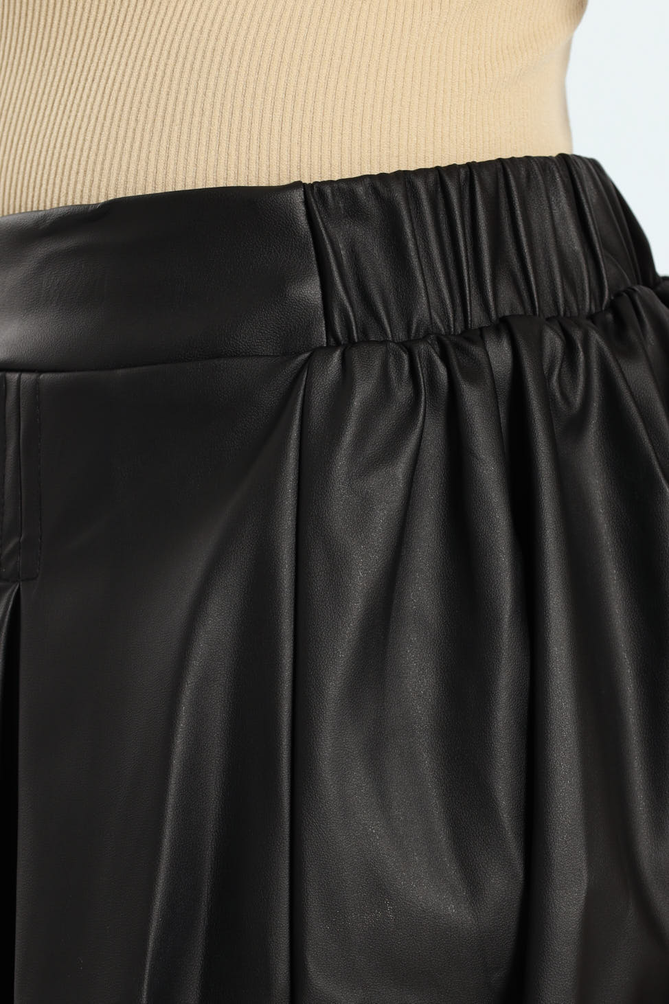 Girls Pu Pleated Skirt - Black