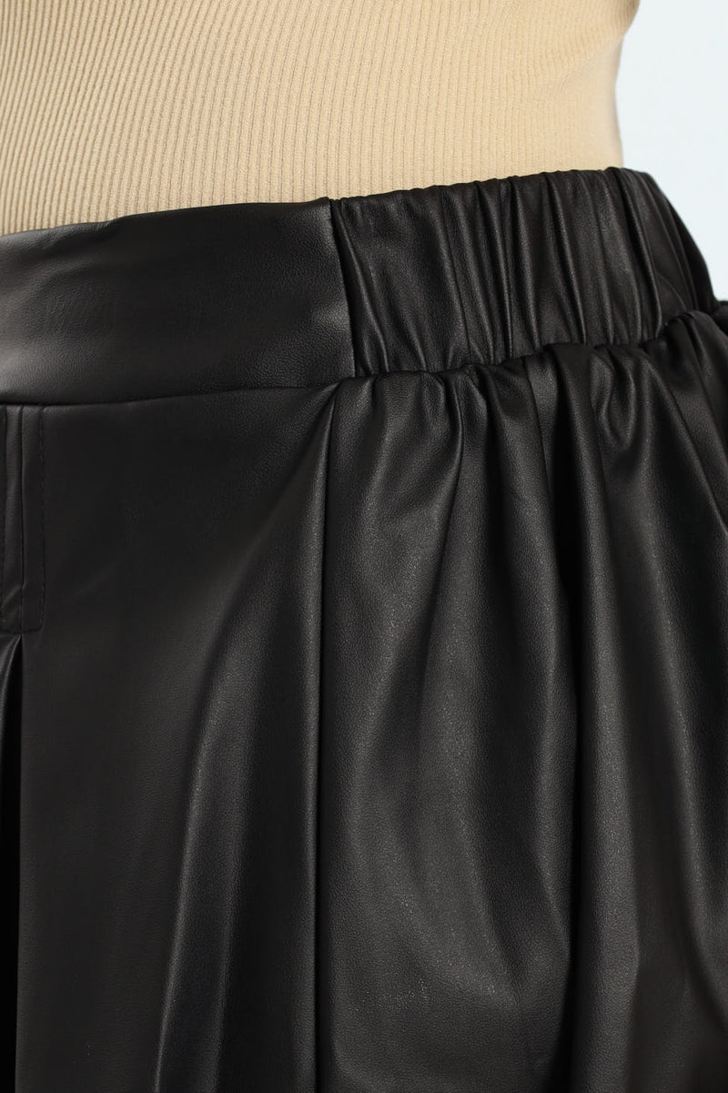 Girls Pu Pleated Skirt - Black