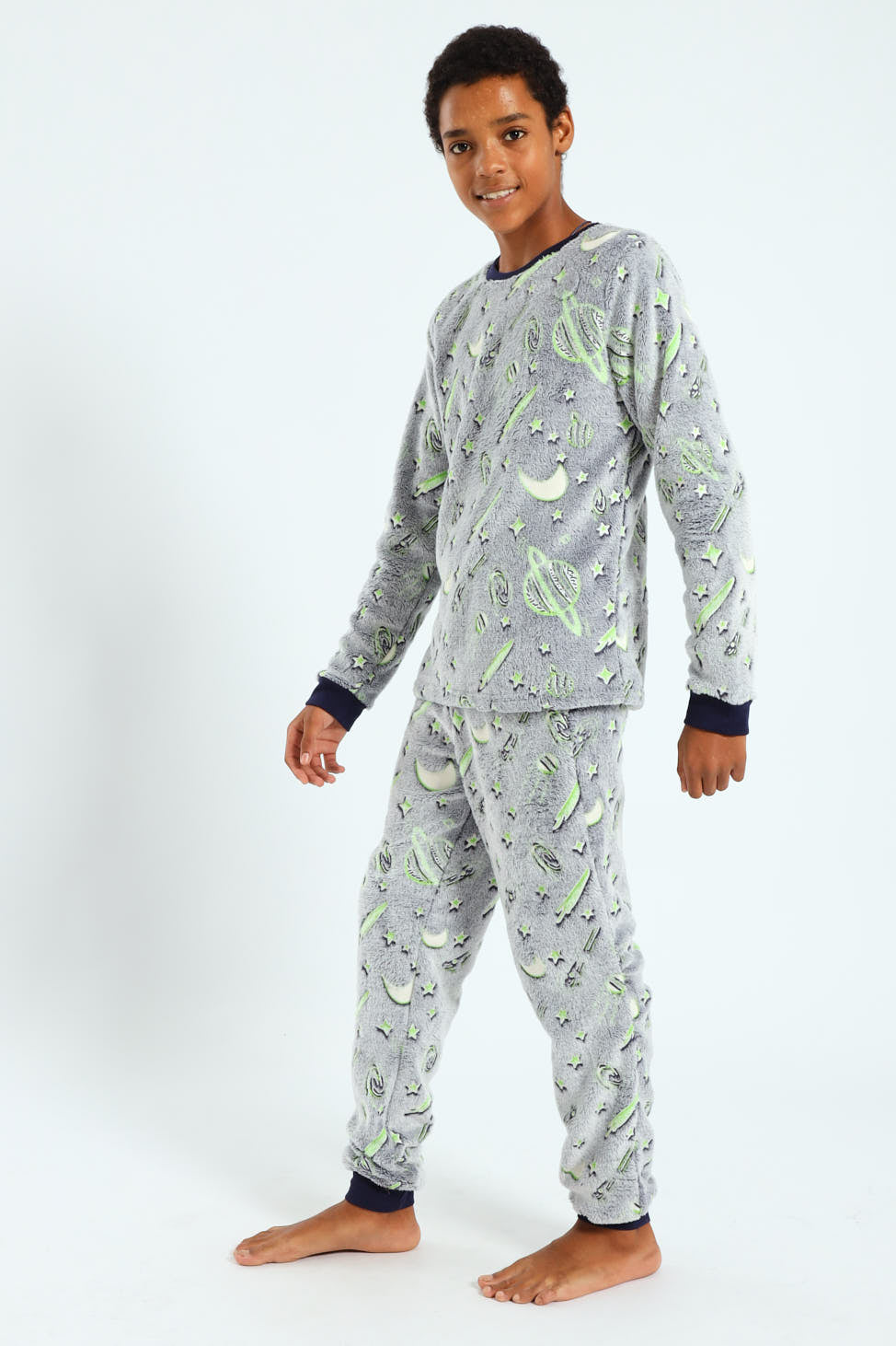 Boys Glow In The Dark Space Long Sleeve Sleep Set - Navy/Grey
