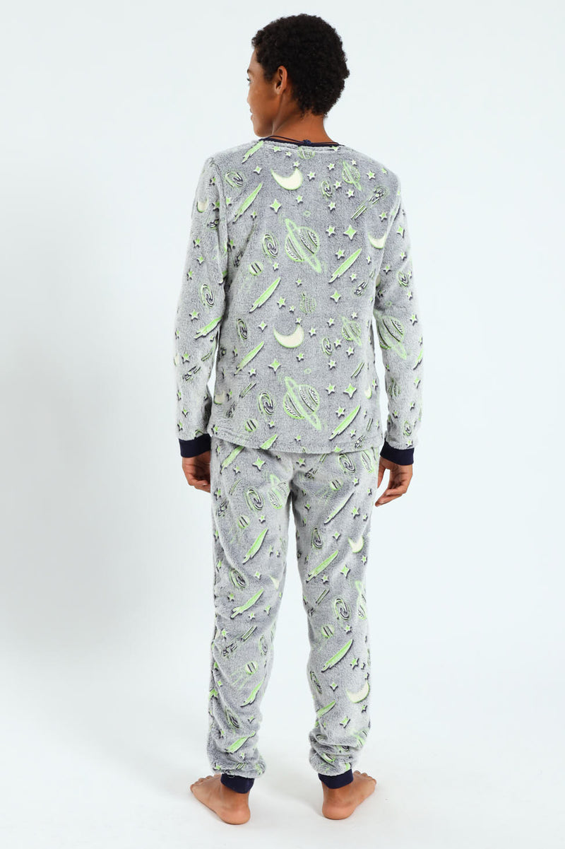 Boys Glow In The Dark Space Long Sleeve Sleep Set - Navy/Grey