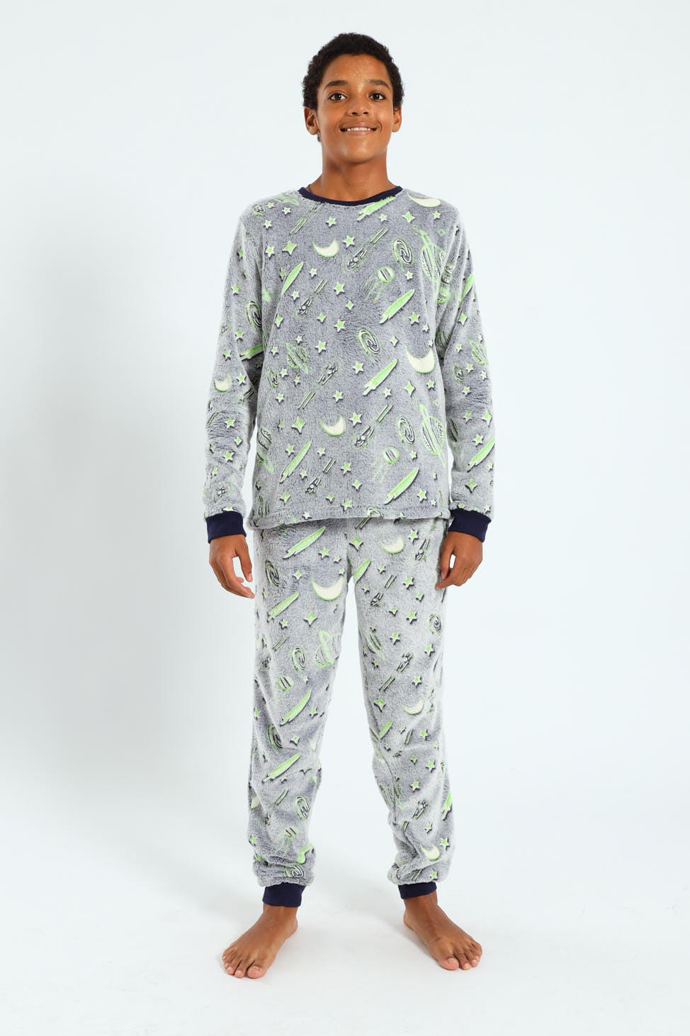 Boys Glow In The Dark Space Long Sleeve Sleep Set - Navy/Grey