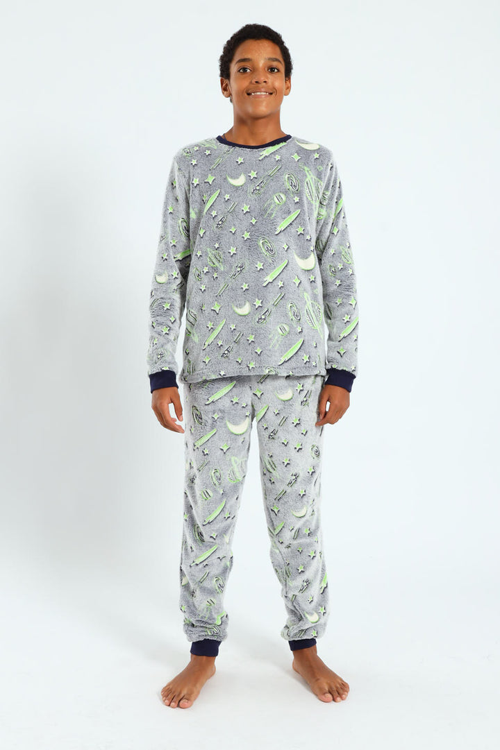 Boys Glow In The Dark Space Long Sleeve Sleep Set - Navy/Grey