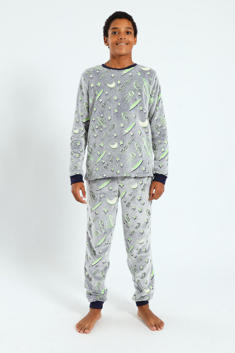 Boys Glow In The Dark Space Long Sleeve Sleep Set - Navy/Grey