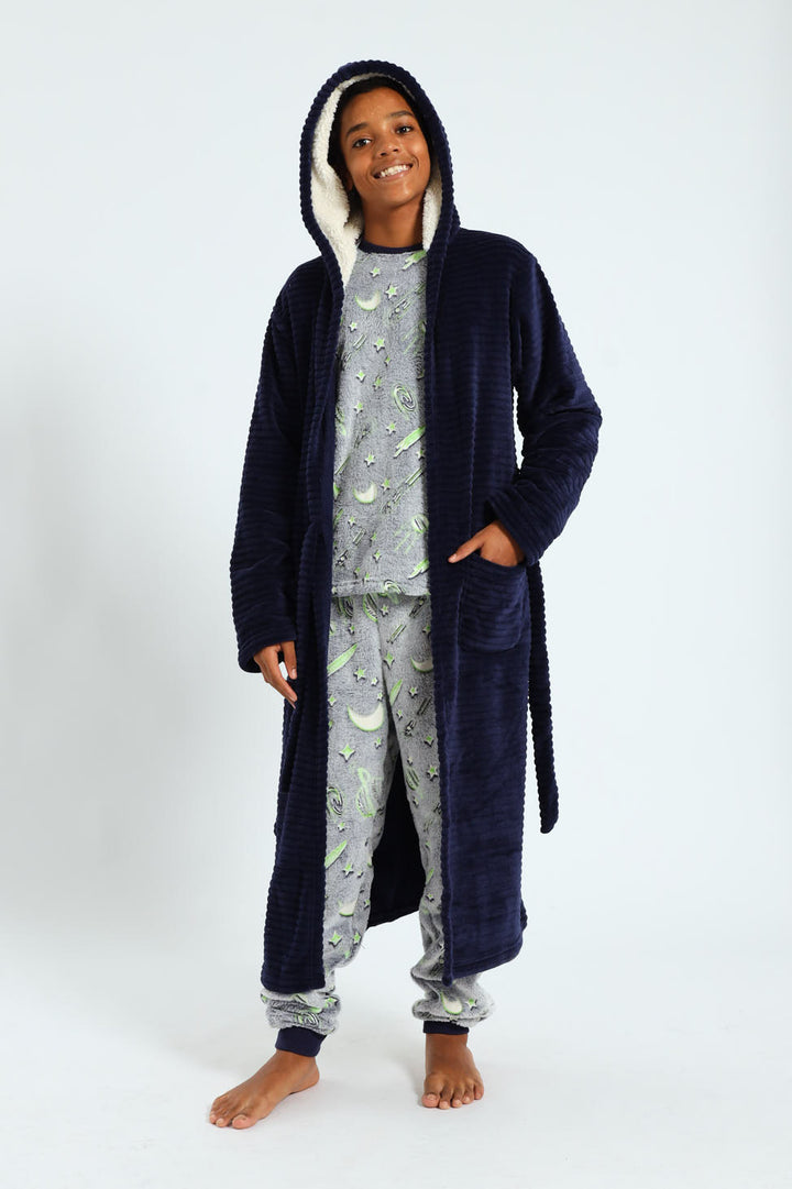 Boys Embossed Gown - Navy