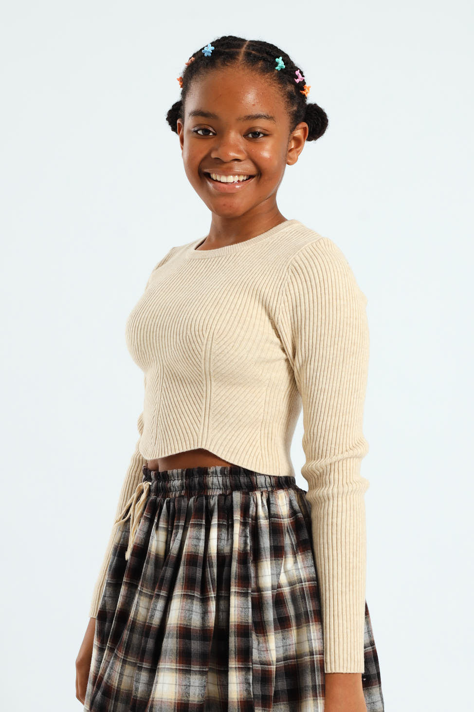 Girls Fine Rib Knitwear - Beige