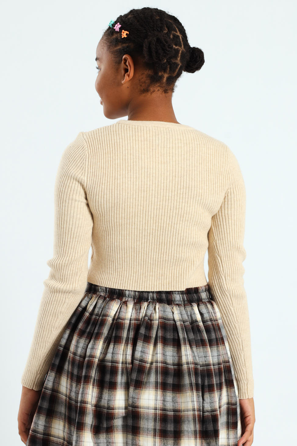 Girls Fine Rib Knitwear - Beige