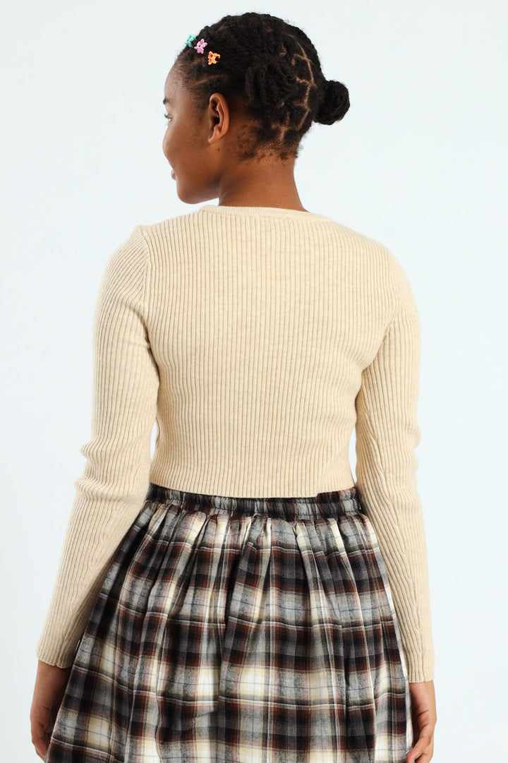 Girls Fine Rib Knitwear - Beige