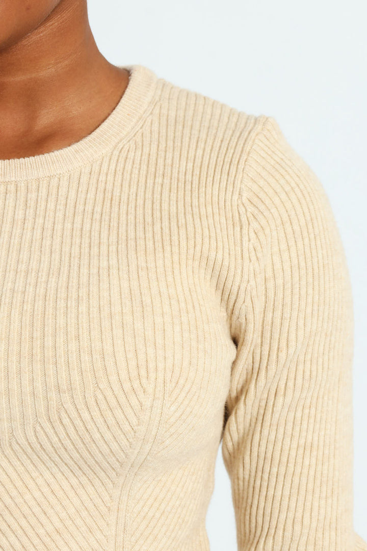 Girls Fine Rib Knitwear - Beige