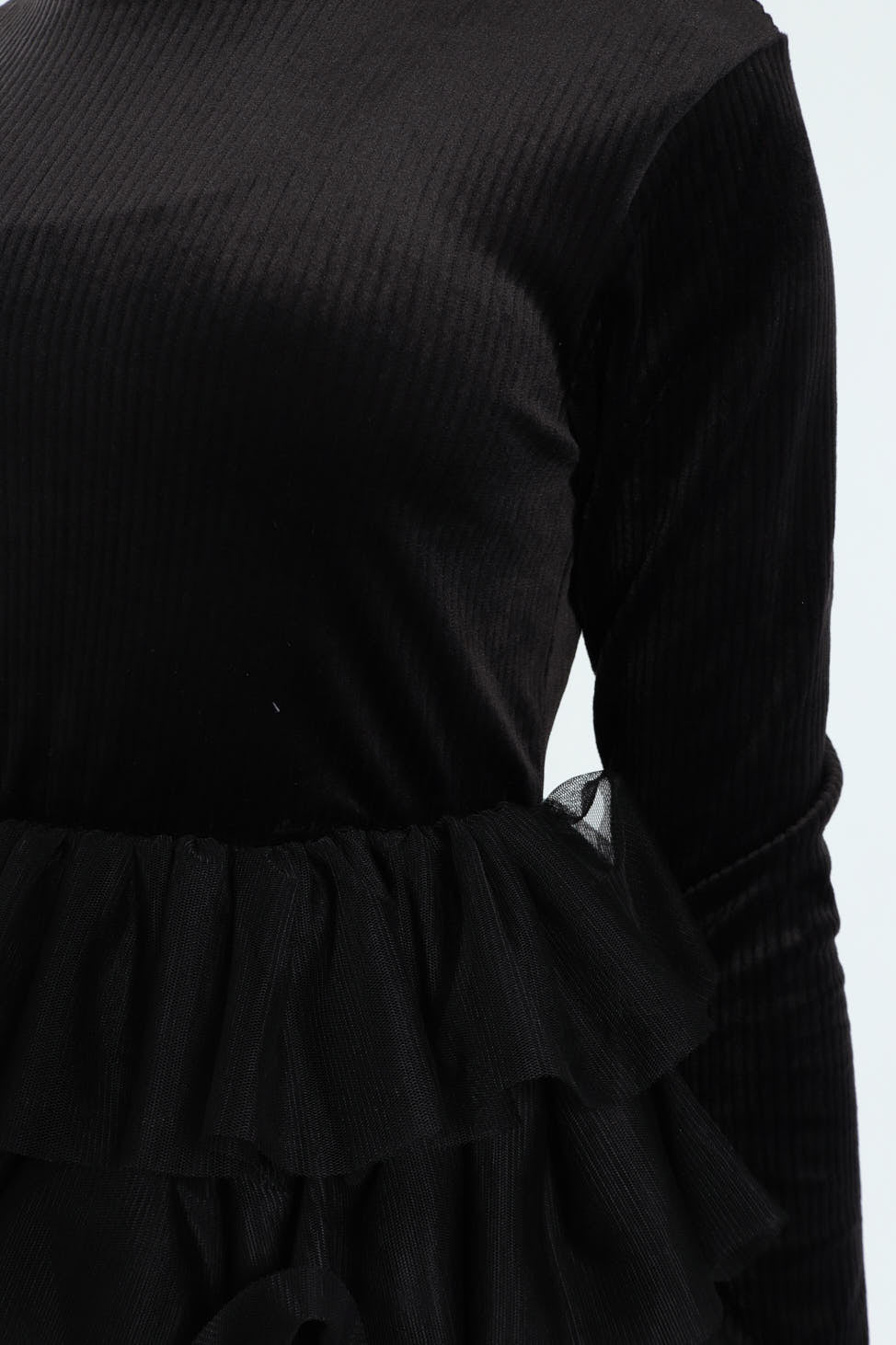 Girls Ribbed Mesh Rara Dress - Black