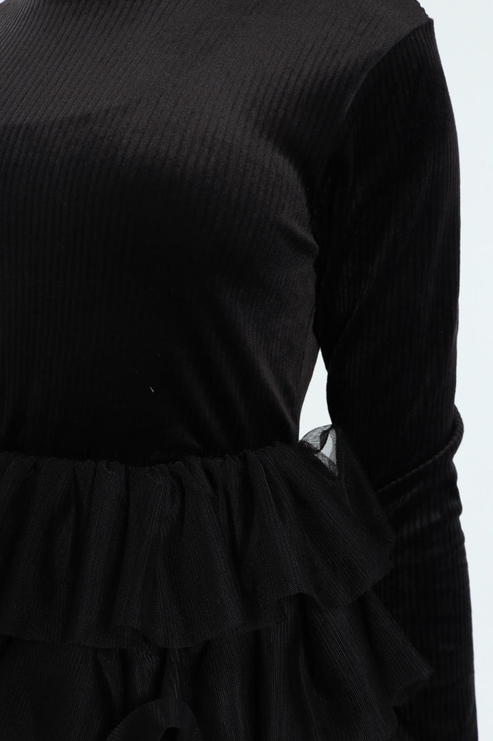 Girls Ribbed Mesh Rara Dress - Black