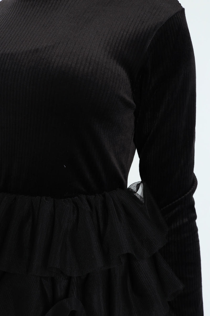 Girls Ribbed Mesh Rara Dress - Black