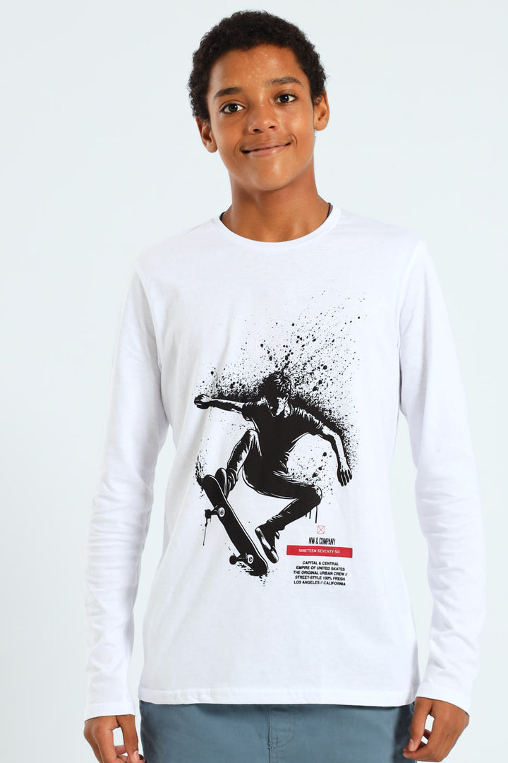 Boys 2 Pack Skate Text Long Sleeve Tees - White/Black