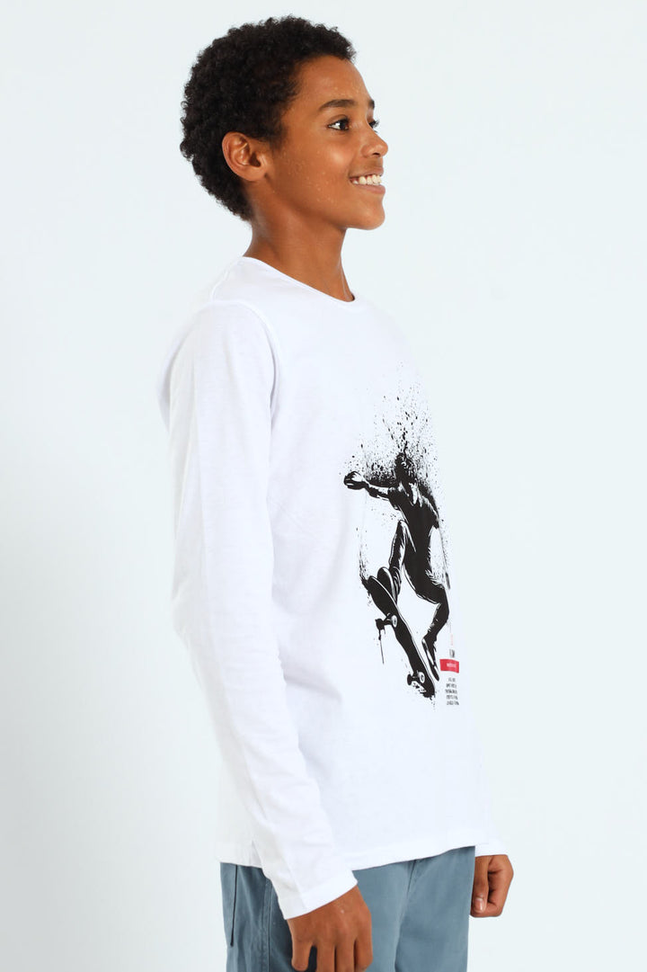 Boys 2 Pack Skate Text Long Sleeve Tees - White/Black